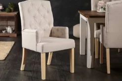 Eleganter Armlehnen Stuhl CASTLE beige mit Chesterfield Steppung im Landhausstil