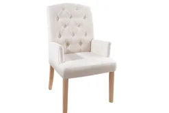 Eleganter Armlehnen Stuhl CASTLE beige mit Chesterfield Steppung im Landhausstil