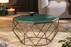 Eleganter Couchtisch DIAMOND 70cm grün messing mit Marmorplatte