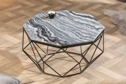 Eleganter Couchtisch DIAMOND 70cm grau schwarz mit Marmorplatte