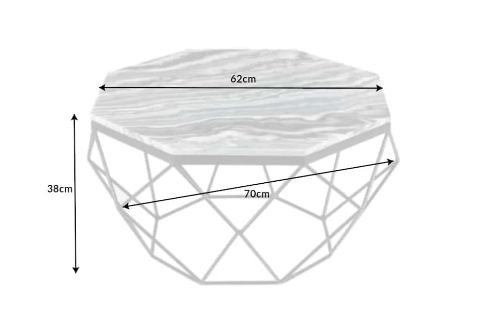 Eleganter Couchtisch DIAMOND 70cm grau schwarz mit Marmorplatte