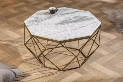 Eleganter Couchtisch DIAMOND 70cm weiß messing mit Marmorplatte