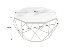 Eleganter Couchtisch DIAMOND 70cm weiß messing mit Marmorplatte