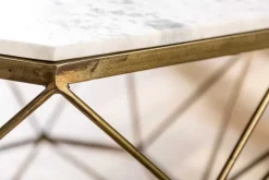 Eleganter Couchtisch DIAMOND 70cm weiß messing mit Marmorplatte