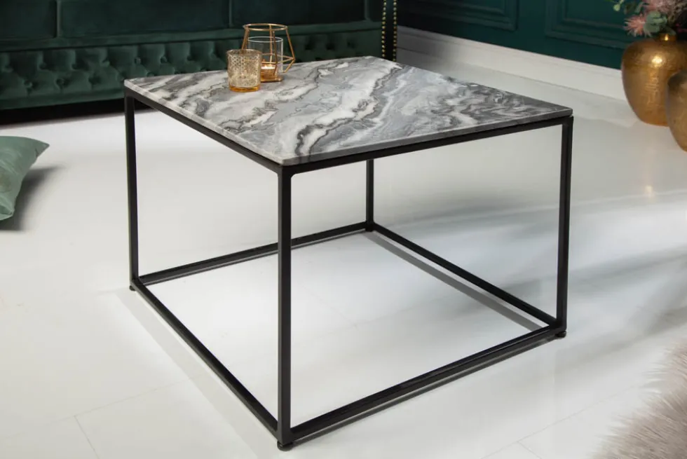 Eleganter Couchtisch ELEMENTS 50cm grau mit polierter Marmor-Platte