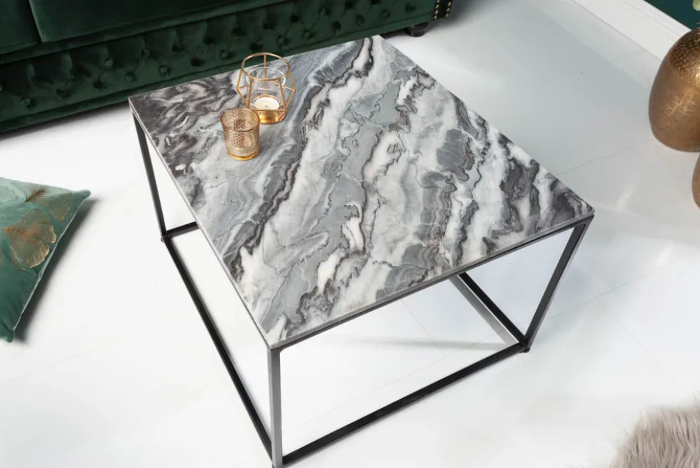 Eleganter Couchtisch ELEMENTS 50cm grau mit polierter Marmor-Platte
