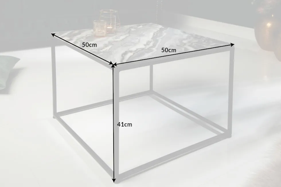 Eleganter Couchtisch ELEMENTS 50cm grau mit polierter Marmor-Platte