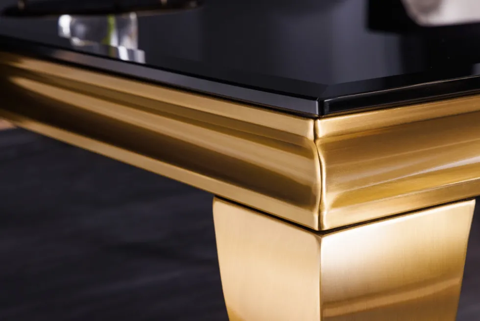 Eleganter Couchtisch MODERN BAROCK 100cm schwarz Opalglas goldene Beine