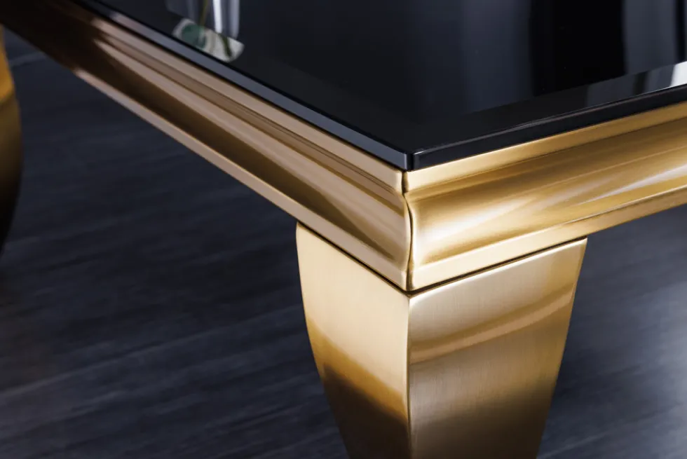 Eleganter Couchtisch MODERN BAROCK 100cm schwarz Opalglas goldene Beine