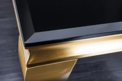 Eleganter Couchtisch MODERN BAROCK 100cm schwarz Opalglas goldene Beine