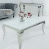 Eleganter Couchtisch MODERN BAROCK 100cm silber mit weißem Opalglas