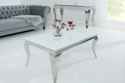 Eleganter Couchtisch MODERN BAROCK 100cm silber mit weißem Opalglas