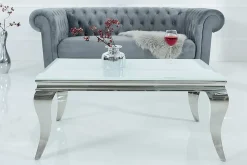 Eleganter Couchtisch MODERN BAROCK 100cm silber mit weißem Opalglas