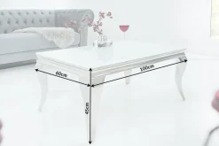 Eleganter Couchtisch MODERN BAROCK 100cm silber mit weißem Opalglas