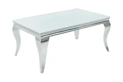 Eleganter Couchtisch MODERN BAROCK 100cm silber mit weißem Opalglas