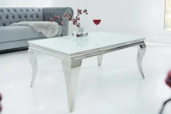 Eleganter Couchtisch MODERN BAROCK 100cm silber mit weißem Opalglas