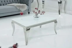 Eleganter Couchtisch MODERN BAROCK 100cm silber mit weißem Opalglas