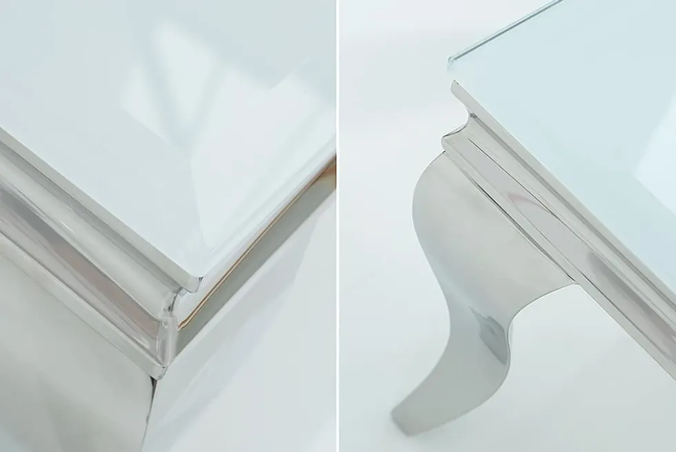 Eleganter Couchtisch MODERN BAROCK 100cm silber mit weißem Opalglas