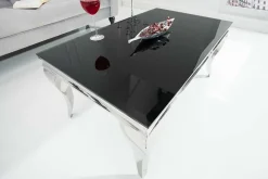 Eleganter Couchtisch MODERN BAROCK 100cm silber mit schwarzem Opalglas