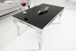 Eleganter Couchtisch MODERN BAROCK 100cm silber mit schwarzem Opalglas