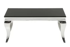 Eleganter Couchtisch MODERN BAROCK 100cm silber mit schwarzem Opalglas