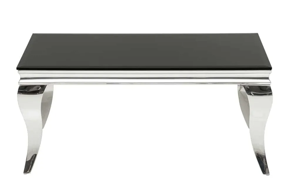 Eleganter Couchtisch MODERN BAROCK 100cm silber mit schwarzem Opalglas