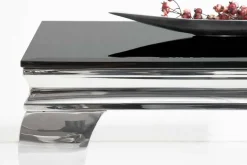 Eleganter Couchtisch MODERN BAROCK 100cm silber mit schwarzem Opalglas