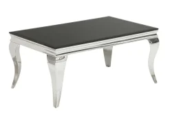 Eleganter Couchtisch MODERN BAROCK 100cm silber mit schwarzem Opalglas