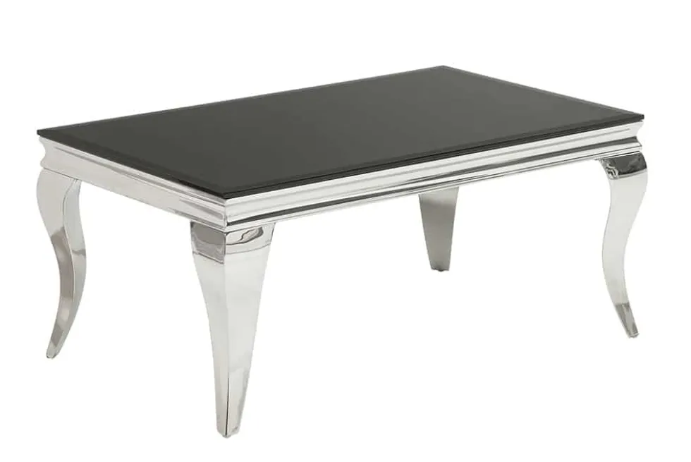 Eleganter Couchtisch MODERN BAROCK 100cm silber mit schwarzem Opalglas