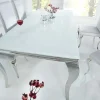 Eleganter Design Esstisch MODERN BAROCK 200cm weiß Edelstahl Opalglas Tischplatte