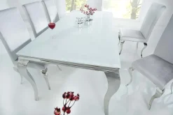 Eleganter Design Esstisch MODERN BAROCK 200cm weiß Edelstahl Opalglas Tischplatte