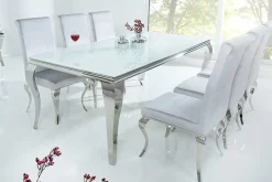 Eleganter Design Esstisch MODERN BAROCK 200cm weiß Edelstahl Opalglas Tischplatte