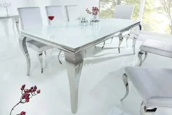 Eleganter Design Esstisch MODERN BAROCK 200cm weiß Edelstahl Opalglas Tischplatte