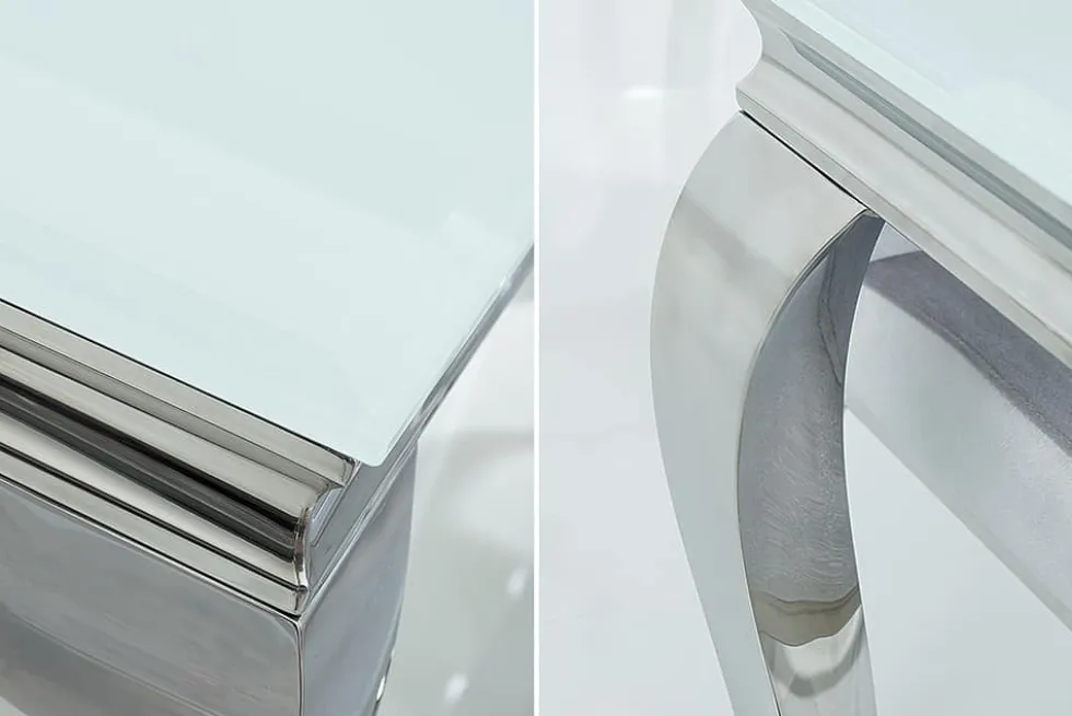 Eleganter Design Esstisch MODERN BAROCK 200cm weiß Edelstahl Opalglas Tischplatte