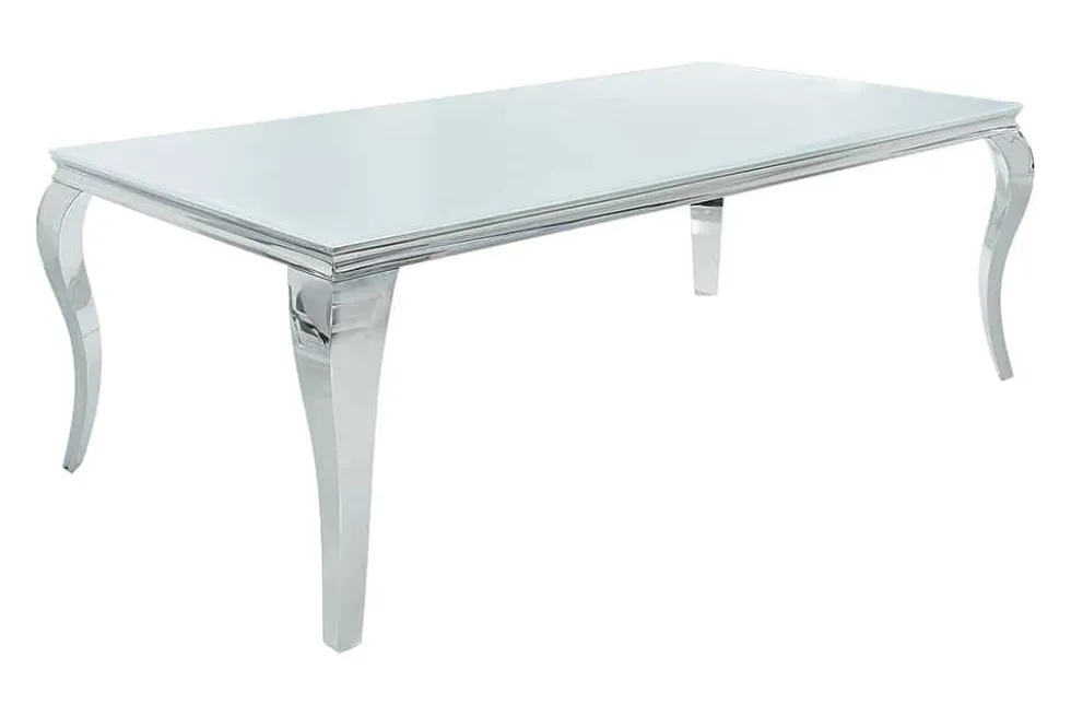 Eleganter Design Esstisch MODERN BAROCK 200cm weiß Edelstahl Opalglas Tischplatte