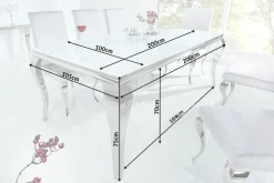 Eleganter Design Esstisch MODERN BAROCK 200cm weiß Edelstahl Opalglas Tischplatte