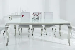 Eleganter Design Esstisch MODERN BAROCK 200cm weiß Edelstahl Opalglas Tischplatte