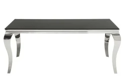 Eleganter Design Esstisch MODERN BAROCK 180cm schwarz Edelstahl Opalglas Tischplatte