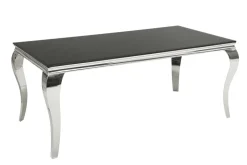 Eleganter Design Esstisch MODERN BAROCK 180cm schwarz Edelstahl Opalglas Tischplatte