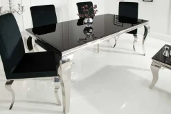 Eleganter Design Esstisch MODERN BAROCK 180cm schwarz Edelstahl Opalglas Tischplatte