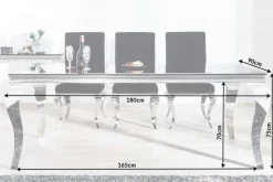 Eleganter Design Esstisch MODERN BAROCK 180cm schwarz Edelstahl Opalglas Tischplatte