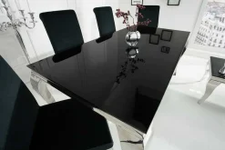 Eleganter Design Esstisch MODERN BAROCK 180cm schwarz Edelstahl Opalglas Tischplatte
