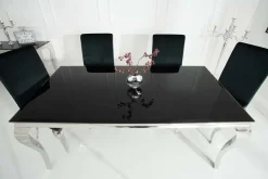 Eleganter Design Esstisch MODERN BAROCK 180cm schwarz Edelstahl Opalglas Tischplatte