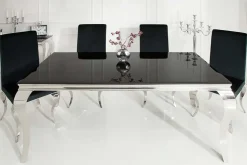 Eleganter Design Esstisch MODERN BAROCK 180cm schwarz Edelstahl Opalglas Tischplatte