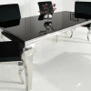 Eleganter Design Esstisch MODERN BAROCK 200cm schwarz Edelstahl Opalglas Tischplatte