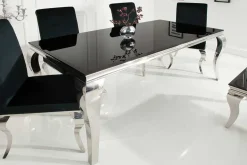 Eleganter Design Esstisch MODERN BAROCK 200cm schwarz Edelstahl Opalglas Tischplatte