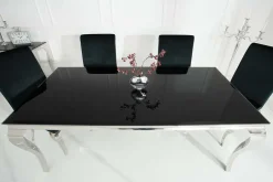 Eleganter Design Esstisch MODERN BAROCK 200cm schwarz Edelstahl Opalglas Tischplatte