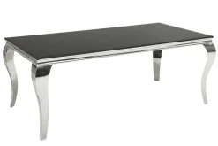 Eleganter Design Esstisch MODERN BAROCK 200cm schwarz Edelstahl Opalglas Tischplatte