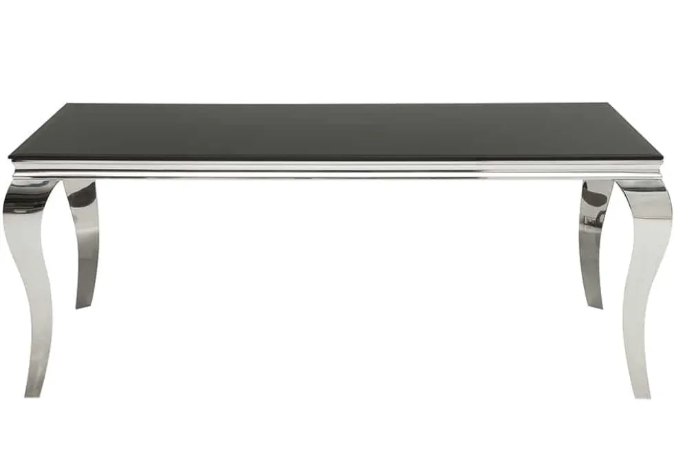 Eleganter Design Esstisch MODERN BAROCK 200cm schwarz Edelstahl Opalglas Tischplatte
