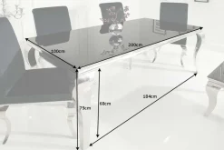 Eleganter Design Esstisch MODERN BAROCK 200cm schwarz Edelstahl Opalglas Tischplatte
